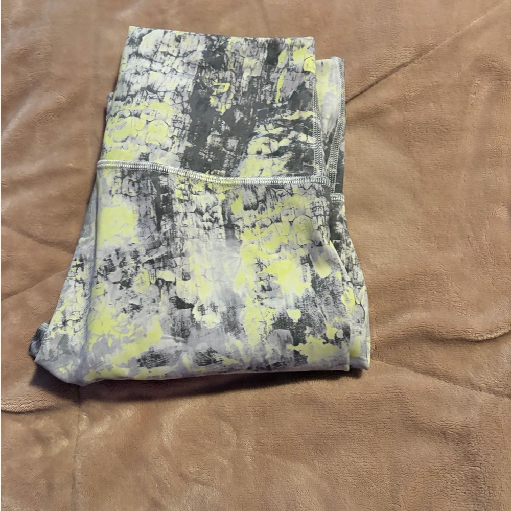 Abstract Gray & Yellow Workout Leggings LULULEMON